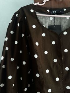 Chic Brown Polka Dot Puff Sleeve Top