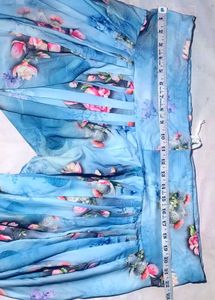 Elegant Sky Blue Floral Georgette Long Gown Set