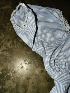 Blue Striped Puff Sleeve Top