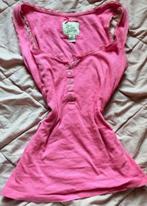 Pink Ribbed Henley Tank Top