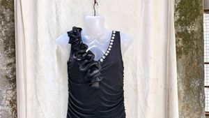 I. Chic Black Ruched Dress with Rhinestone Trim