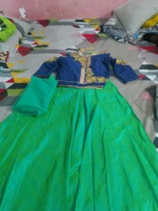 Royal Blue &amp; Green Embellished Lehenga Set