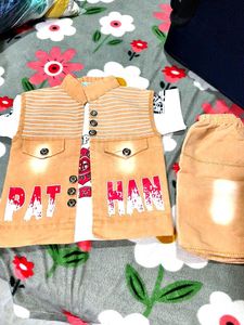 Cute Three piece Orange Denim Vest &amp; T-shirt Set