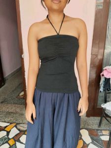 Black Ruched Halter Neck Tube Top