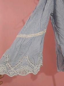 Blue Striped Cold Shoulder Top