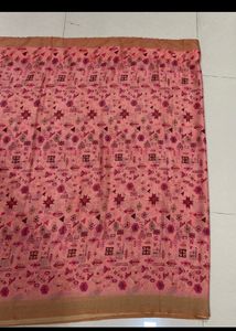 Pretty Peachy Pink Saree With Unstictched Blouse Material