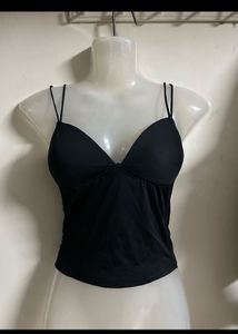 Black V-Neck Spaghetti Strap Bikini Top
