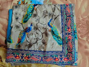 Peacock Print Saree