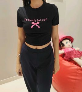 Black Crop Top with Pink Bow - XS/S