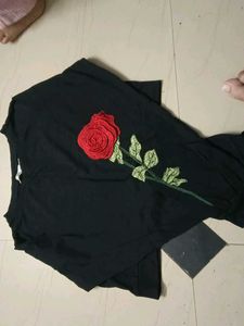 Black Top with Rose Embroidery