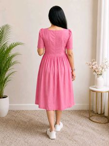 Charming Pink Embroidered Midi Dress_XL