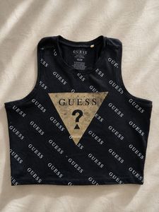 Guess Black Logo Crop Tank Top