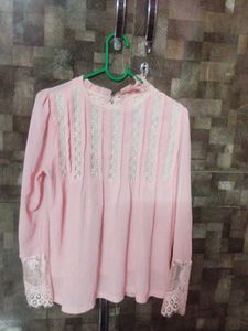 Chic Lace Detail Pink Top