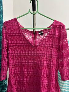 Hot Pink Lace Ruffle Dress