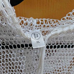 Y2K White Fishnet Mesh Cropped Hoodie | XL