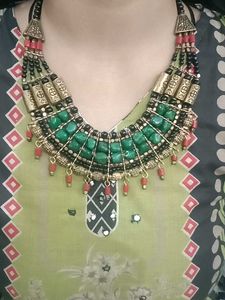 Bohemian Green Beaded Statement Necklace