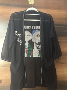 Stylish Black Kimono with Graphic Print