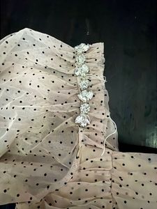 Sheer Polka Dot Ruched Square Neck Top