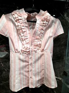 Chic Striped Ruffle V-Neck Top