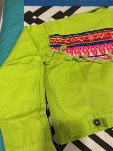 Neon Green Embroidered Denim Jacket