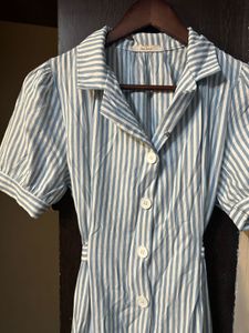 Light Blue Striped Button-Up Dress