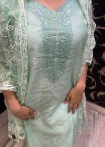 Elegant Mint Green Embroidered Kurti Set