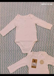 2 White Long Sleeve Baby Bodysuits