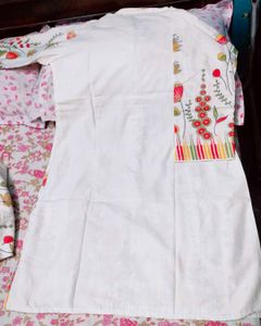 White khadi Kurta with Floral Pants
