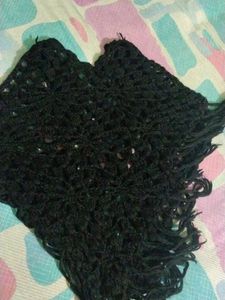 Black Crochet Scarf with Fringes