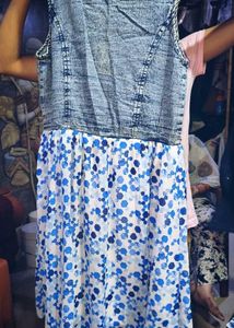 Denim &amp; Floral Fit and Flare Dress