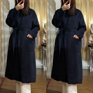 Classic Navy Wool Blend Belted Coat