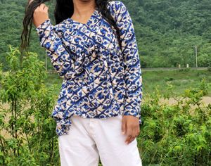 Blue Patterned Long Sleeve Top