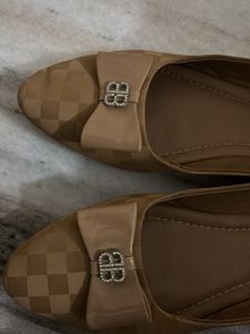 Beige Ballet Flats with Bow Detail