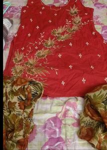 Sleeveless Punjabi cotton suit duppata