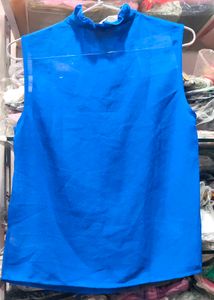 Royal Blue Ruffled Tie Neck Sleeveless Top