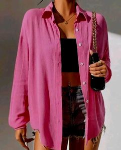 Chic Pink Long Sleeve Button-Up Shirt