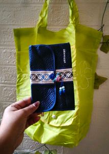 Lime Green Tote Bag With Small Wallet