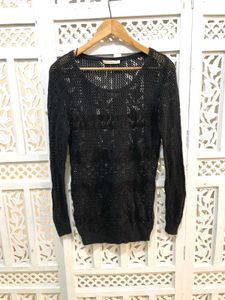 Black Crochet Laced Top By Sweet