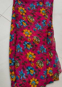 Vibrant Floral Print Pink Saree