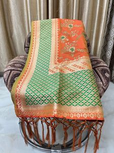 Orange &amp; Green Banarasi Silk Dupatta🧡