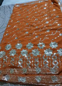 Elegant Orange Sequin Saree