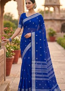 Elegant Blue Cotton Saree Diwali offer🔥