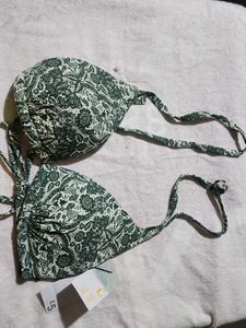 Green Floral Print Bikini Top