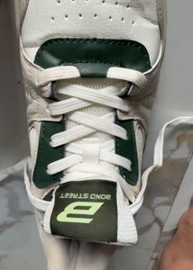 White &amp; Green Lace-Up Sneakers