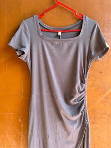 Ruched Grey Midi Dress