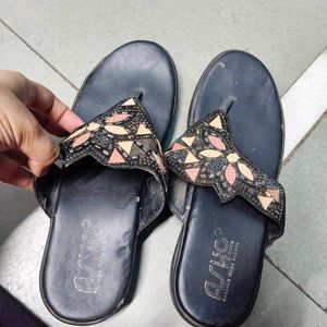 Embellished Black Flip-Flops