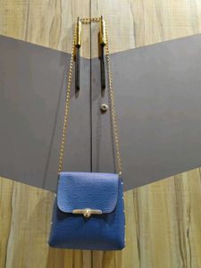 Chic Blue Embossed Shoulder Bag