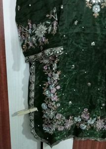 Embroidered mehndi green Kurta with plazo