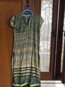 Green & Yellow Printed Kurta