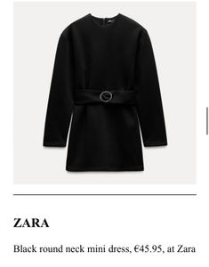 Zara Black Mini Dress with Belt & Shoulder Pads